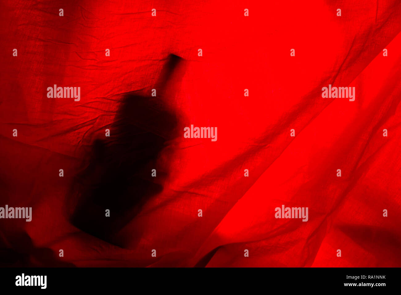 alcohol bottle on red backround. copy cpace Stock Photo