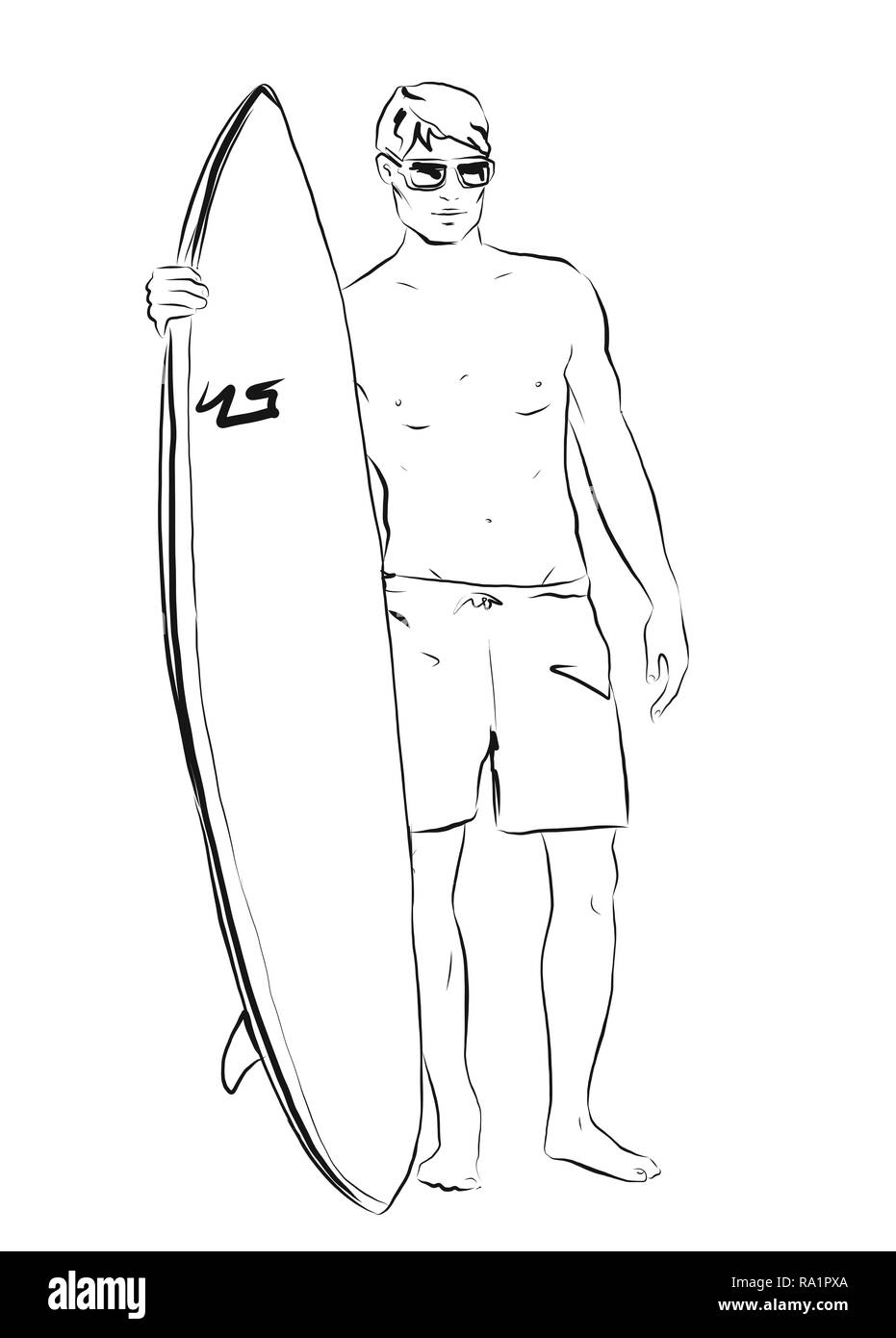 pic Surfer Guy Drawing https www alamy com surf boy with board line art image229921282 html