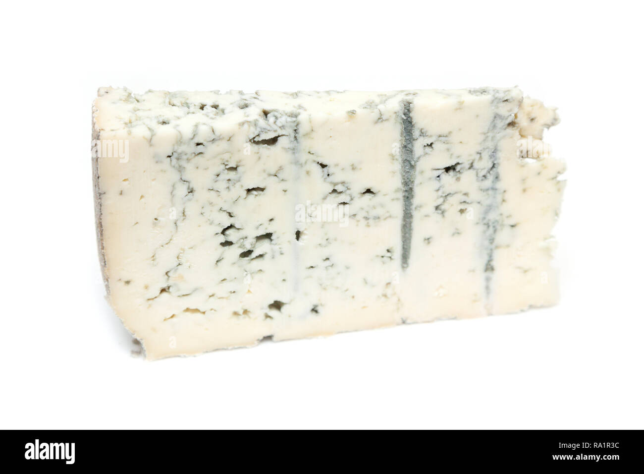 Italian Gorgonzola cheese isolated on a white studio background. Stock Photo