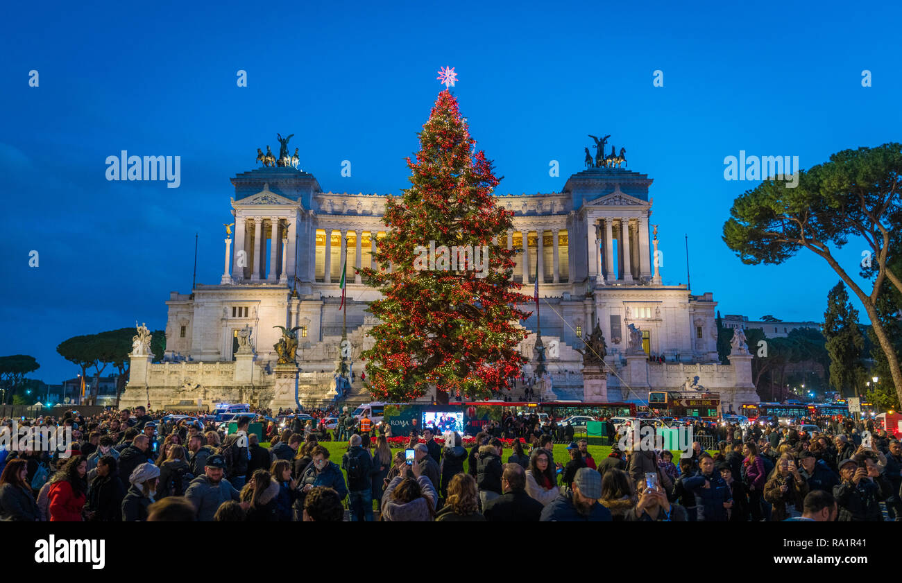 Piazza Venezia in Rome during Christmas 2018. Italy. Stock Photo