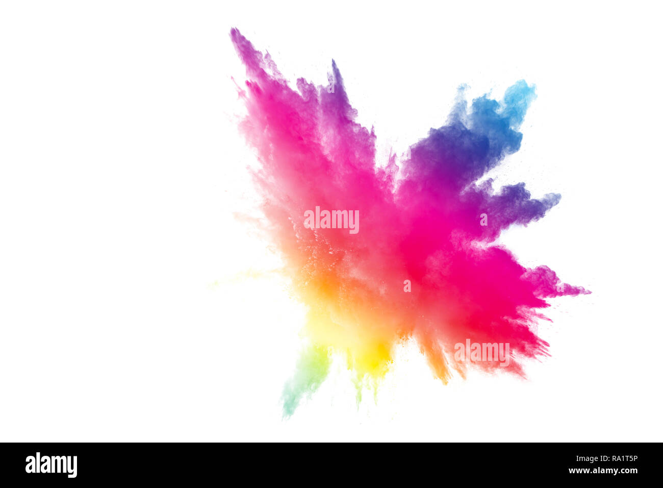 abstract pink powder explosion on white background. Freeze motion of pink  dust splattered. Stock Photo