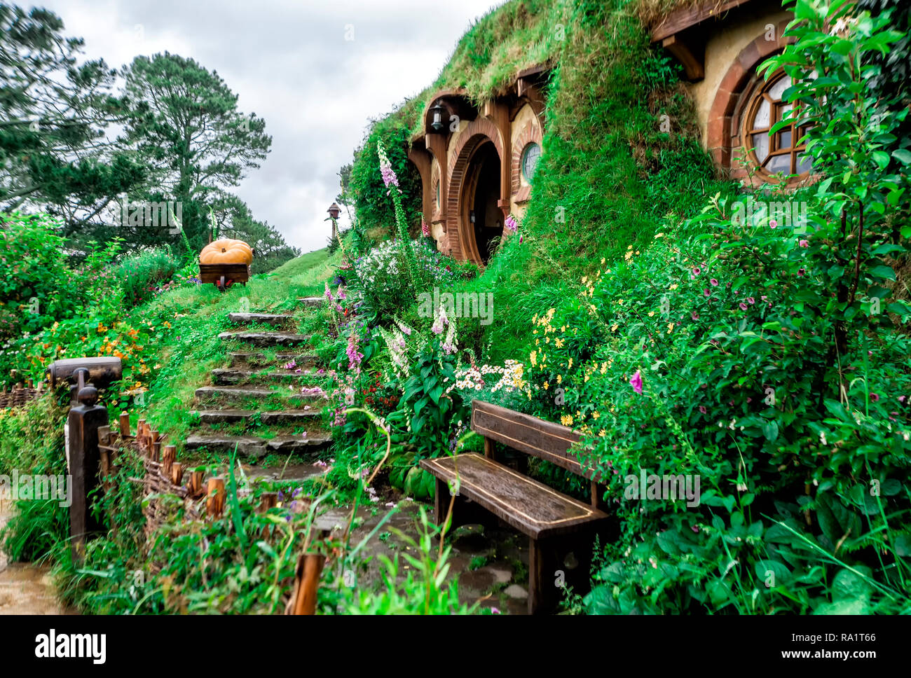 1st of December, 2018: Bilbo and Frodo Baggins House at Hobbiton Movie Set - Matamata, South Island, New Zealand Stock Photo