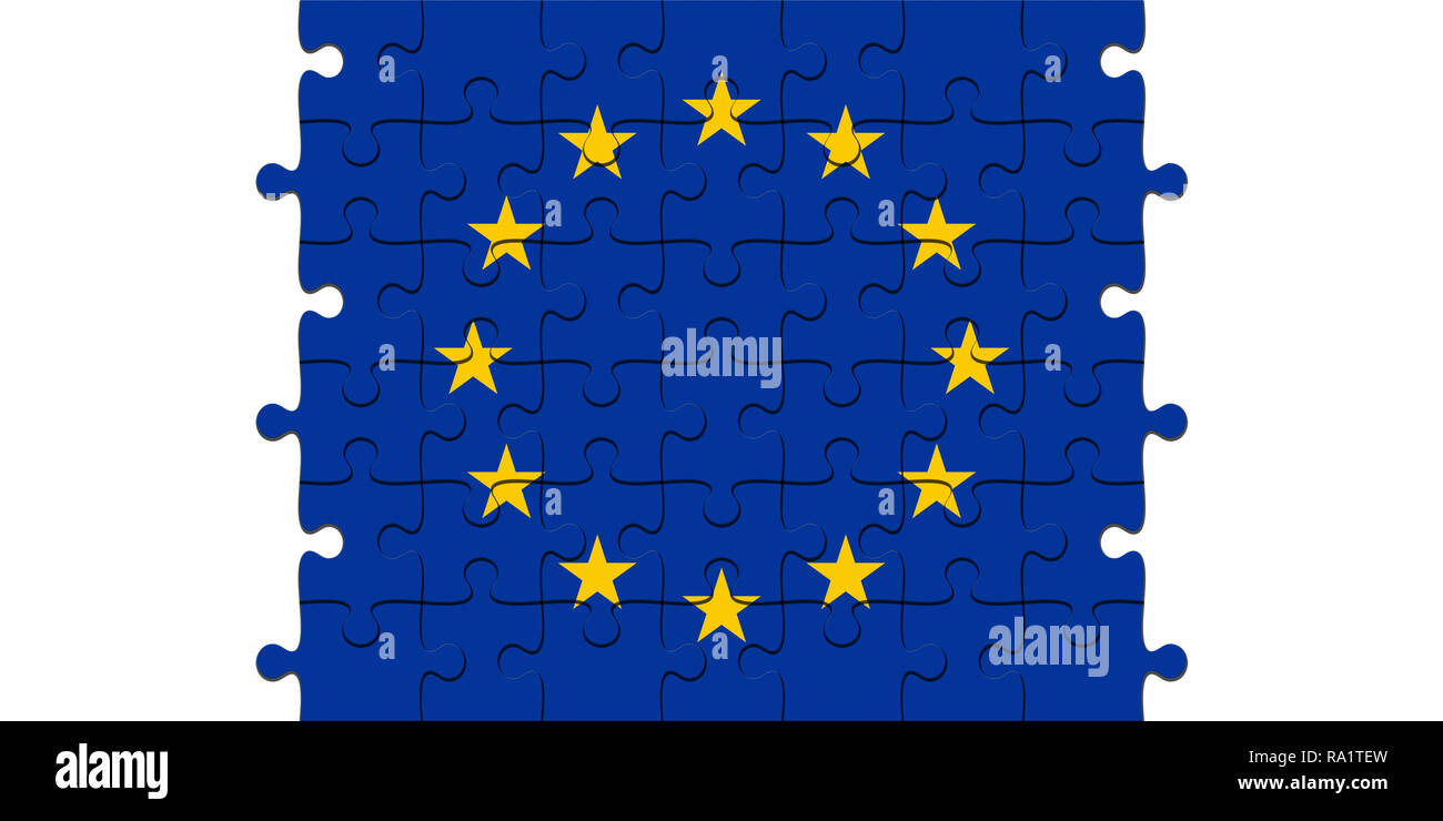 Part of An EU Flag Jigsaw Puzzle, 3d illustration Against A White Background Stock Photo