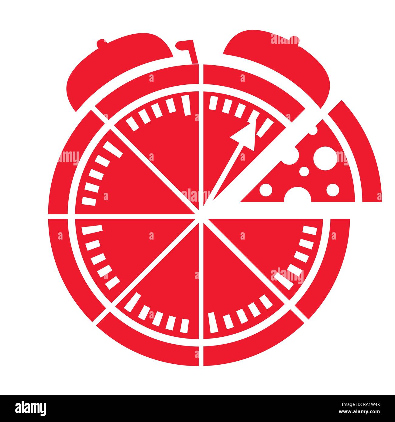 Express pizza delivery icon. Stopwatch food delivery. Flat vector illustration isolated on white background. Stock Vector
