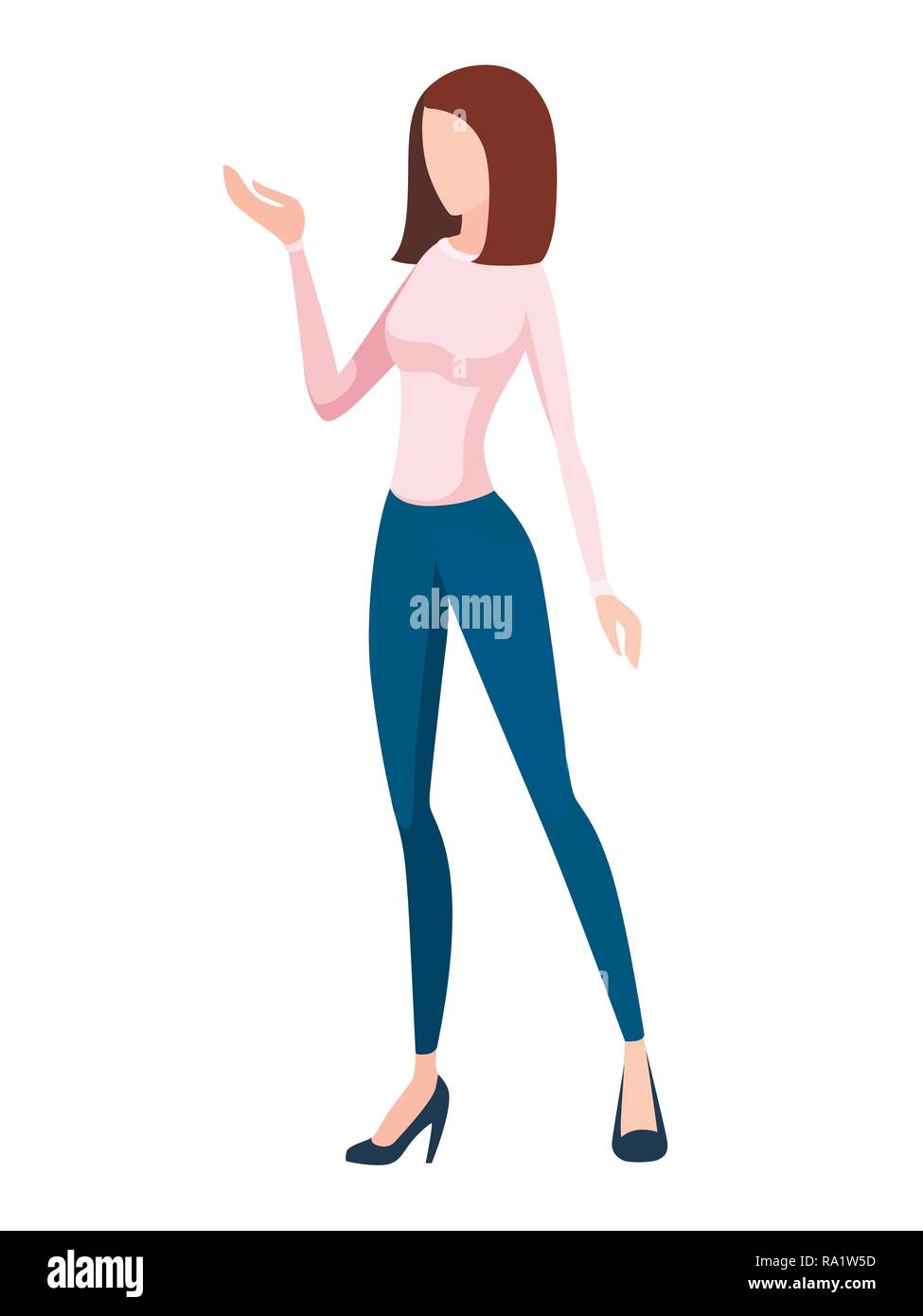Women In Blue Jeans And Pink T Shirt Standing No Face Design Cartoon Flat Illustration Isolated On White Background Stock Vector Image Art Alamy