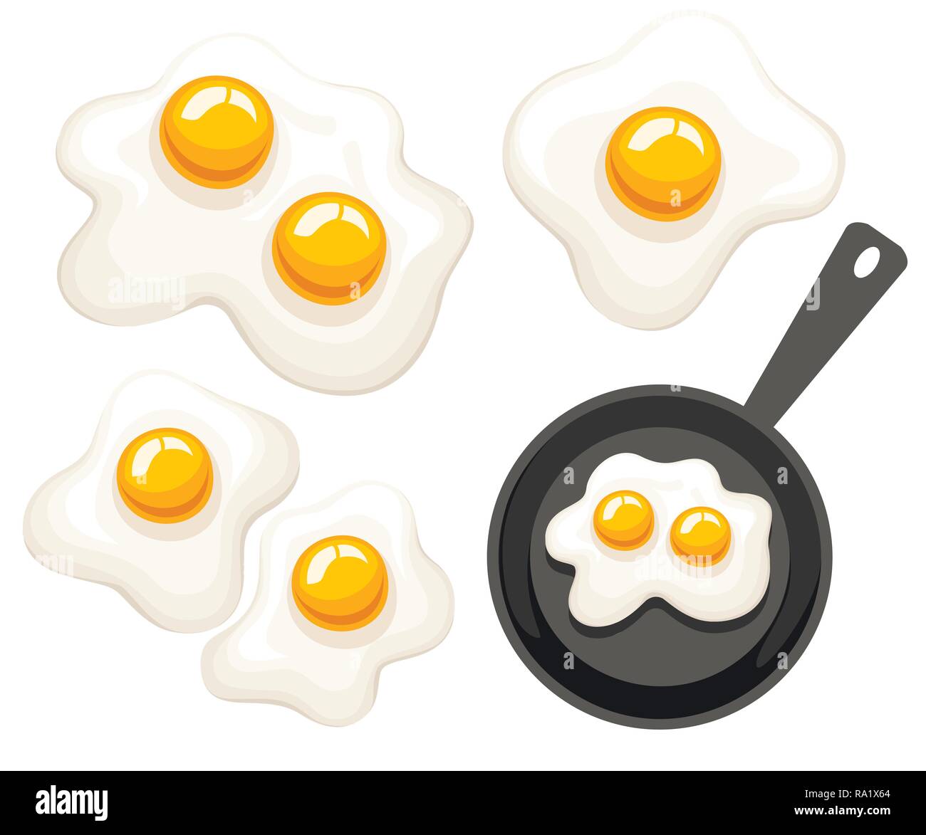 Frying pan, top view. Pan with fried egg. Flat vector illustration isolated on white background. Stock Vector