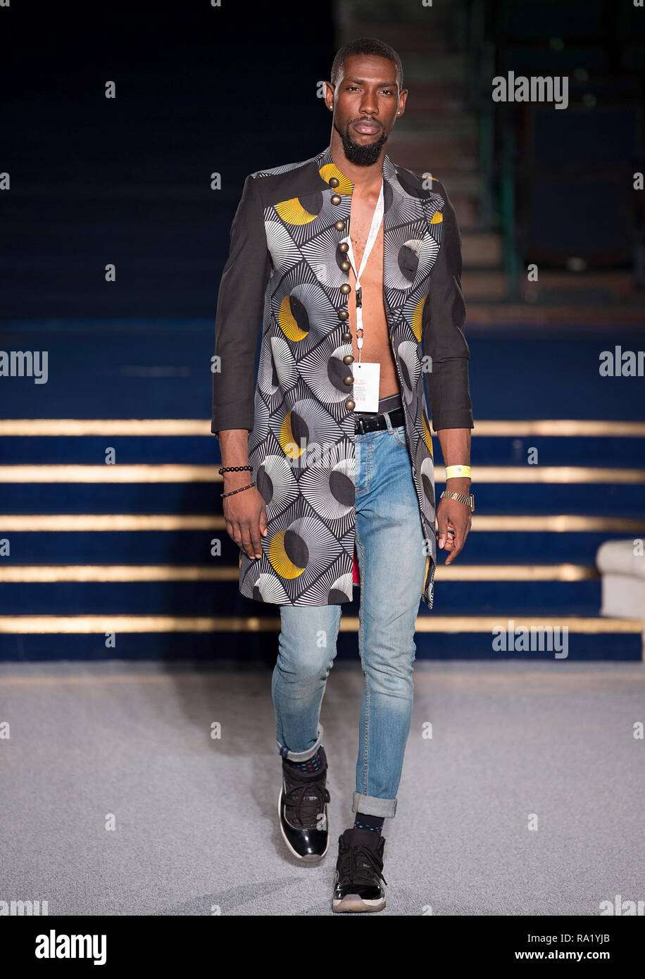 Africa Fashion Show 2018. Model images taken from press pit by photographer Steve Mack for AfricanHair.com Stock Photo