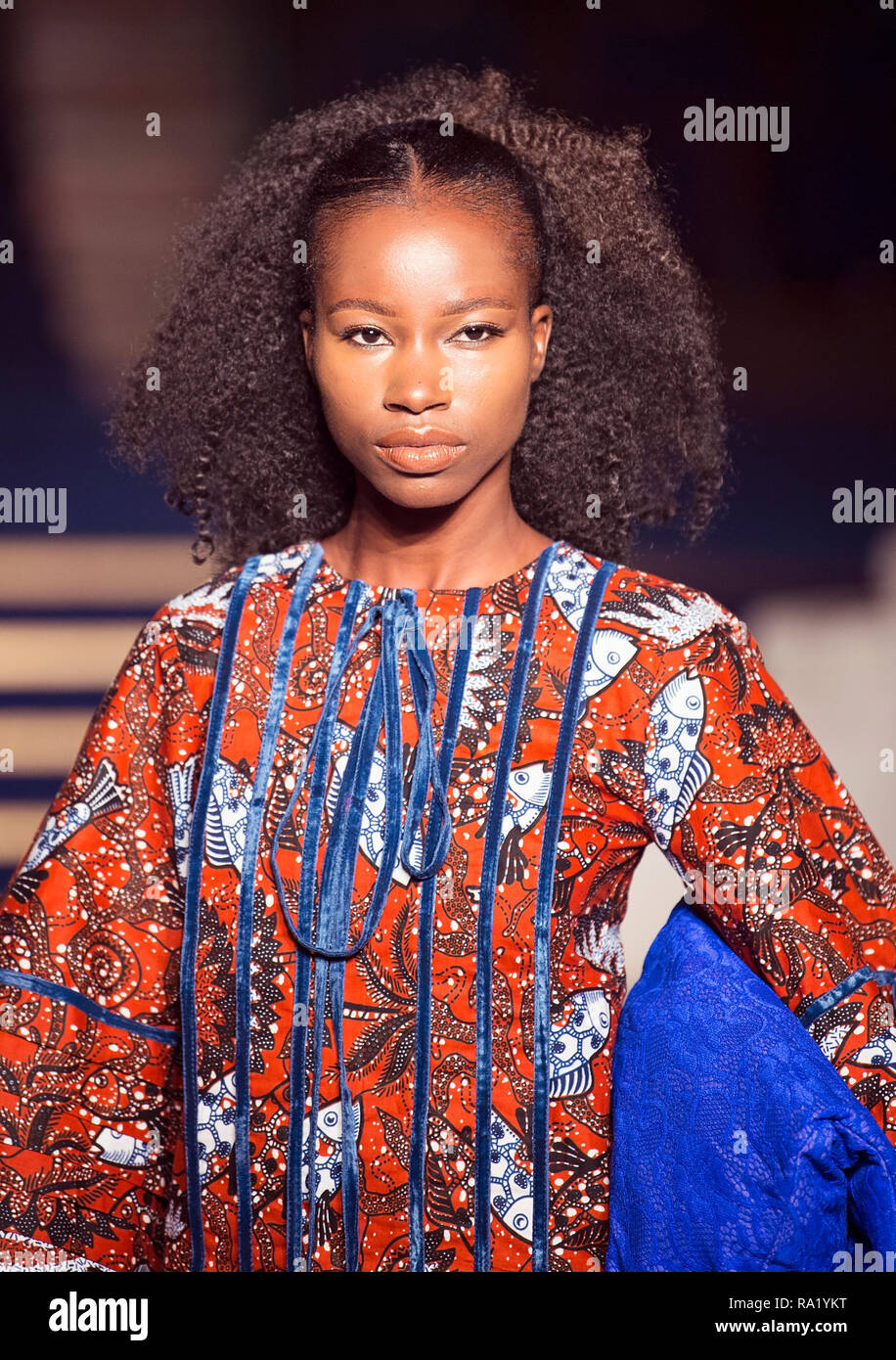 Africa Fashion Show 2018. Model images taken from press pit by photographer Steve Mack for AfricanHair.com Stock Photo