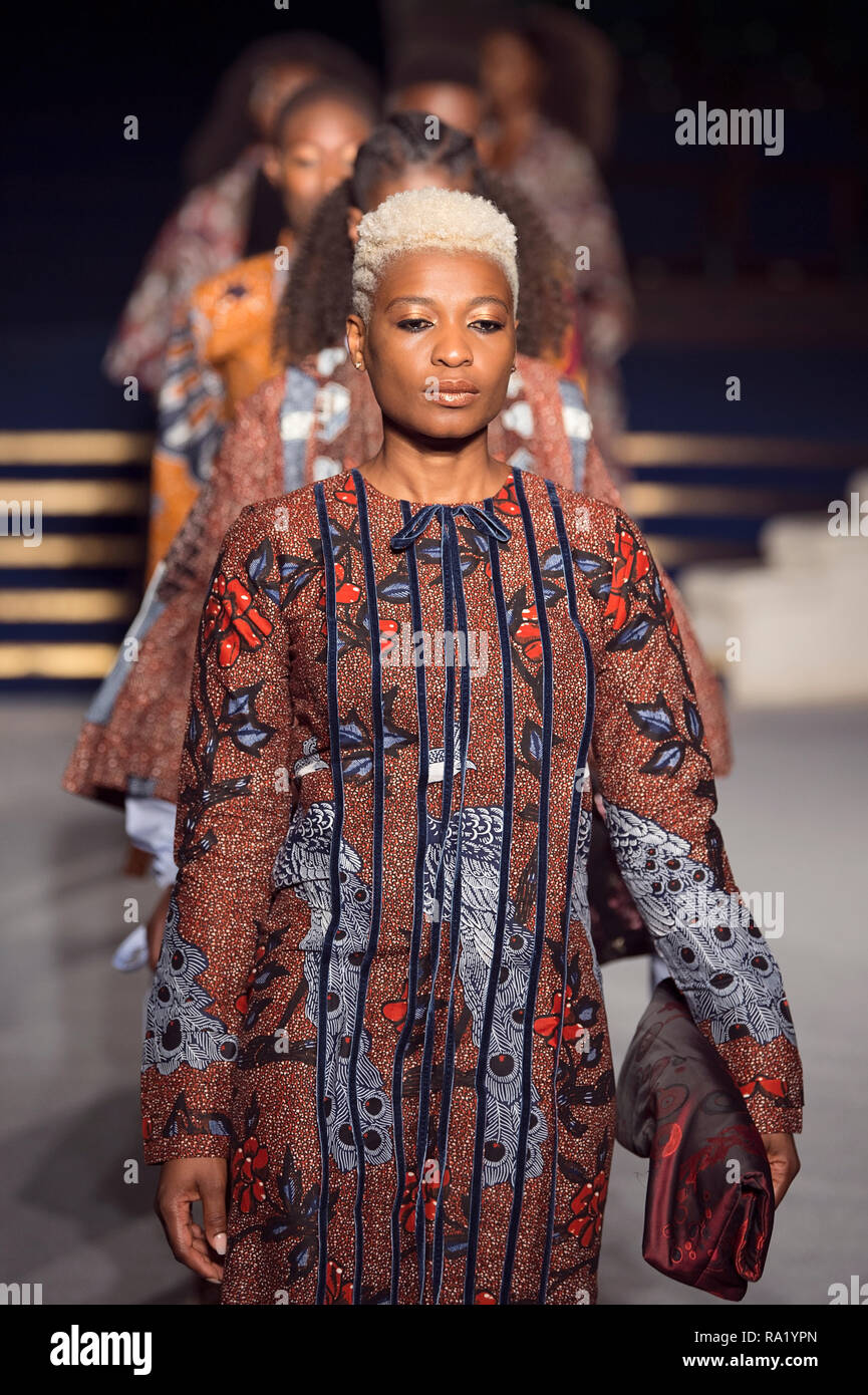 Africa Fashion Show 2018. Model images taken from press pit by photographer Steve Mack for AfricanHair.com Stock Photo