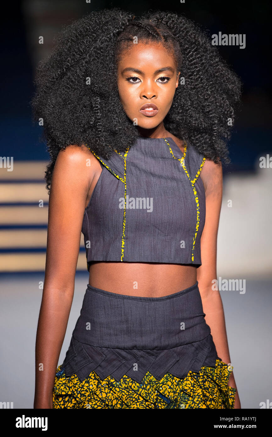 Africa Fashion Show 2018. Model images taken from press pit by photographer Steve Mack for AfricanHair.com Stock Photo