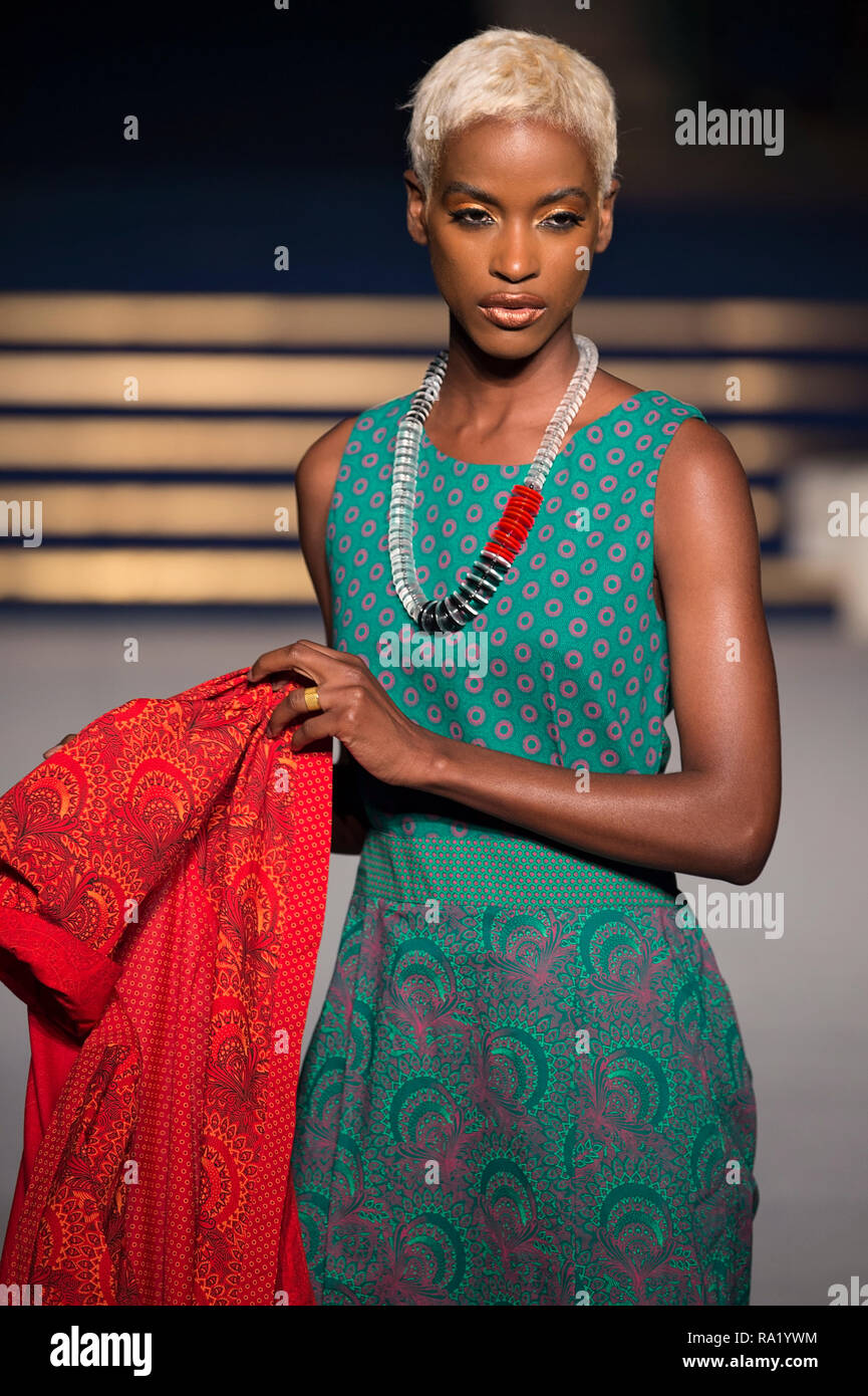 Africa Fashion Show 2018. Model images taken from press pit by photographer Steve Mack for AfricanHair.com Stock Photo