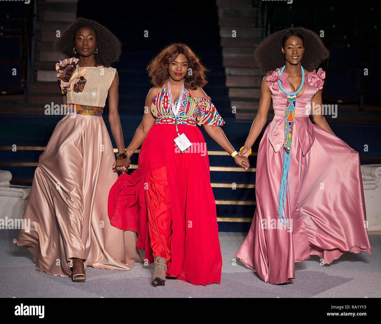 Africa Fashion Show 2018. Model images taken from press pit by photographer Steve Mack for AfricanHair.com Stock Photo