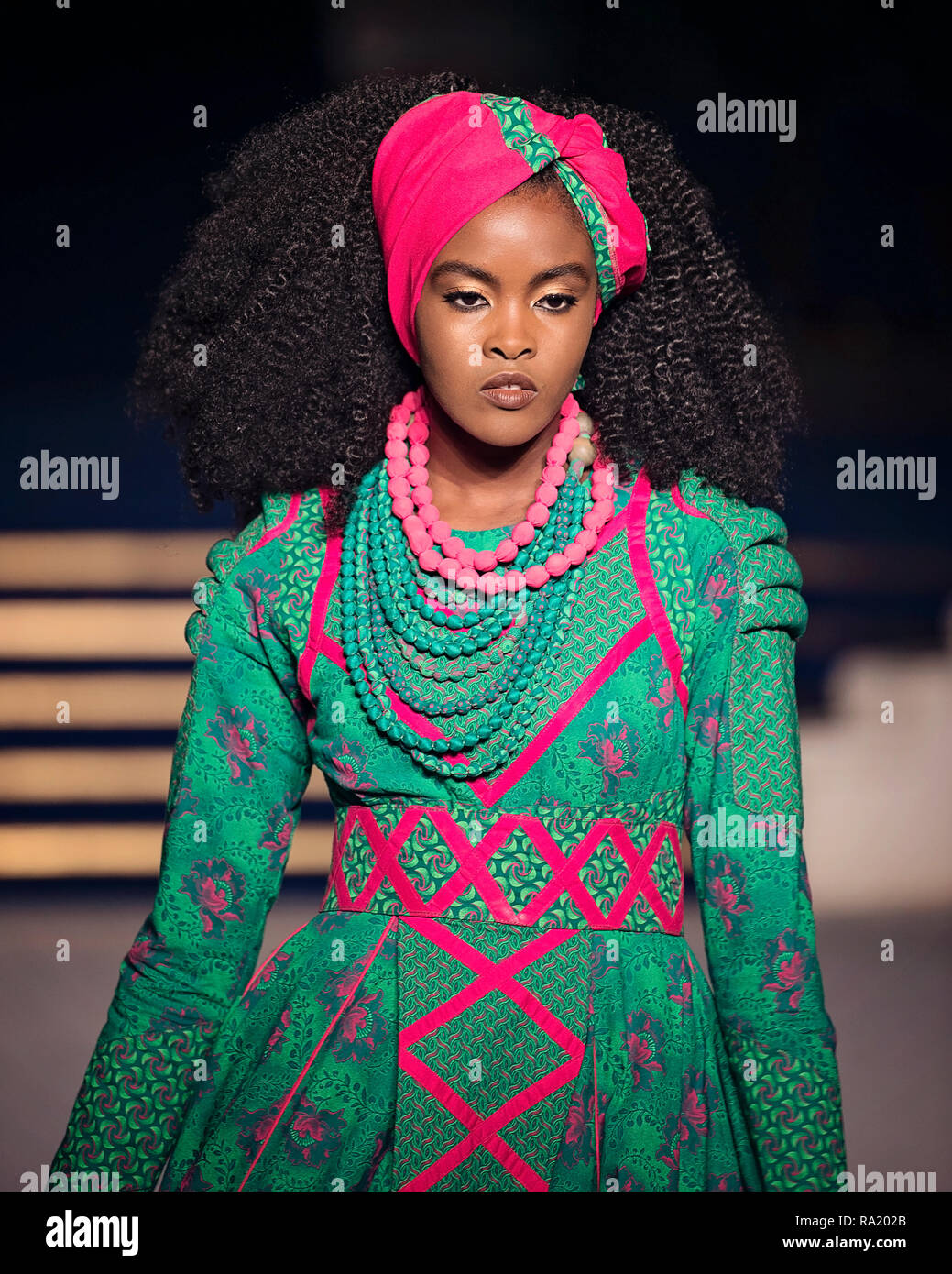 Africa Fashion Show 2018. Model images taken from press pit by photographer Steve Mack for AfricanHair.com Stock Photo