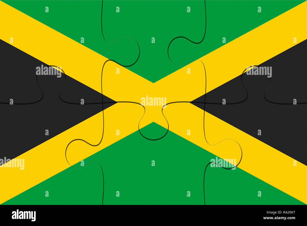 Jamaica Flag Jigsaw Puzzle, 3d illustration background Stock Photo