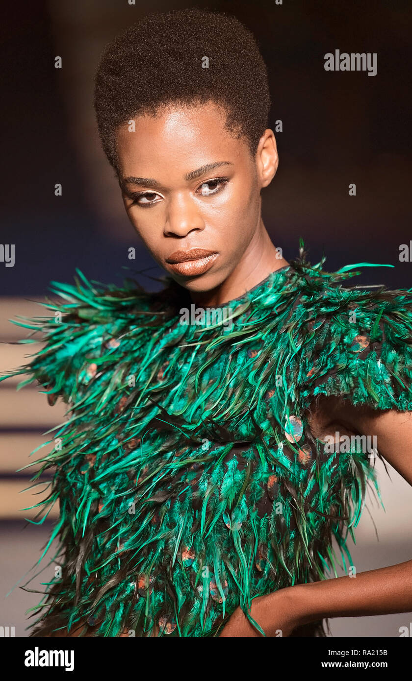 Africa Fashion Show 2018. Model images taken from press pit by photographer Steve Mack for AfricanHair.com Stock Photo