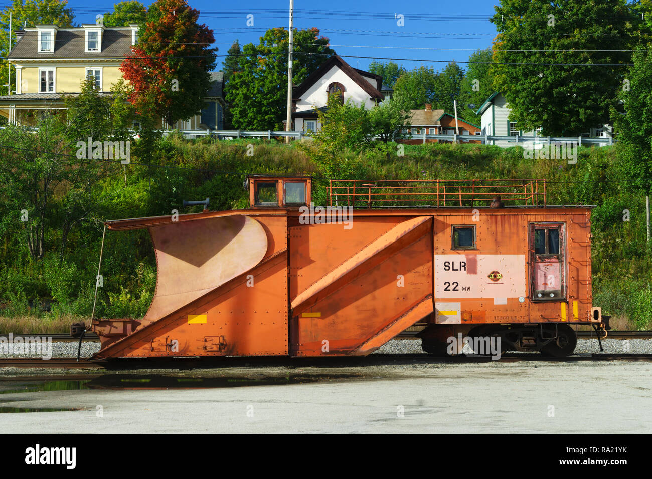Russell railway snow plough parked in Island Pond, Vermont, USA. Stock Photo