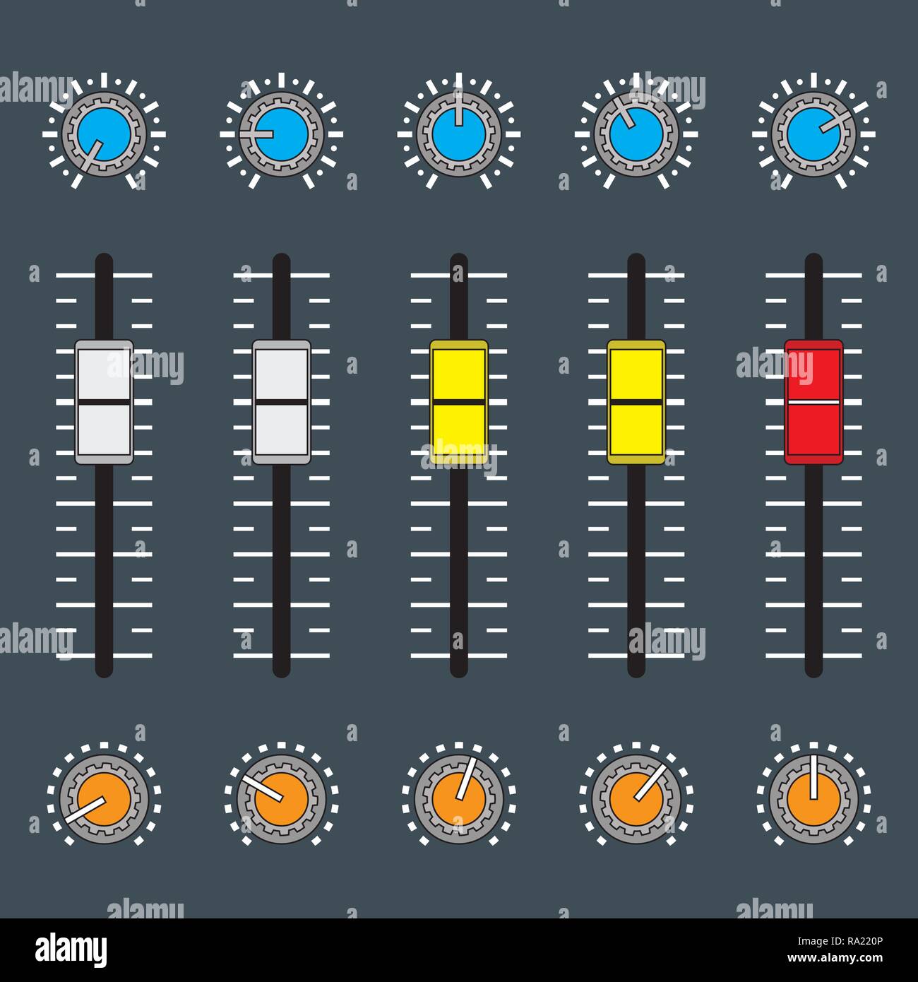 Audio equipment. Knobs and sliders. Vector illustration Stock Vector
