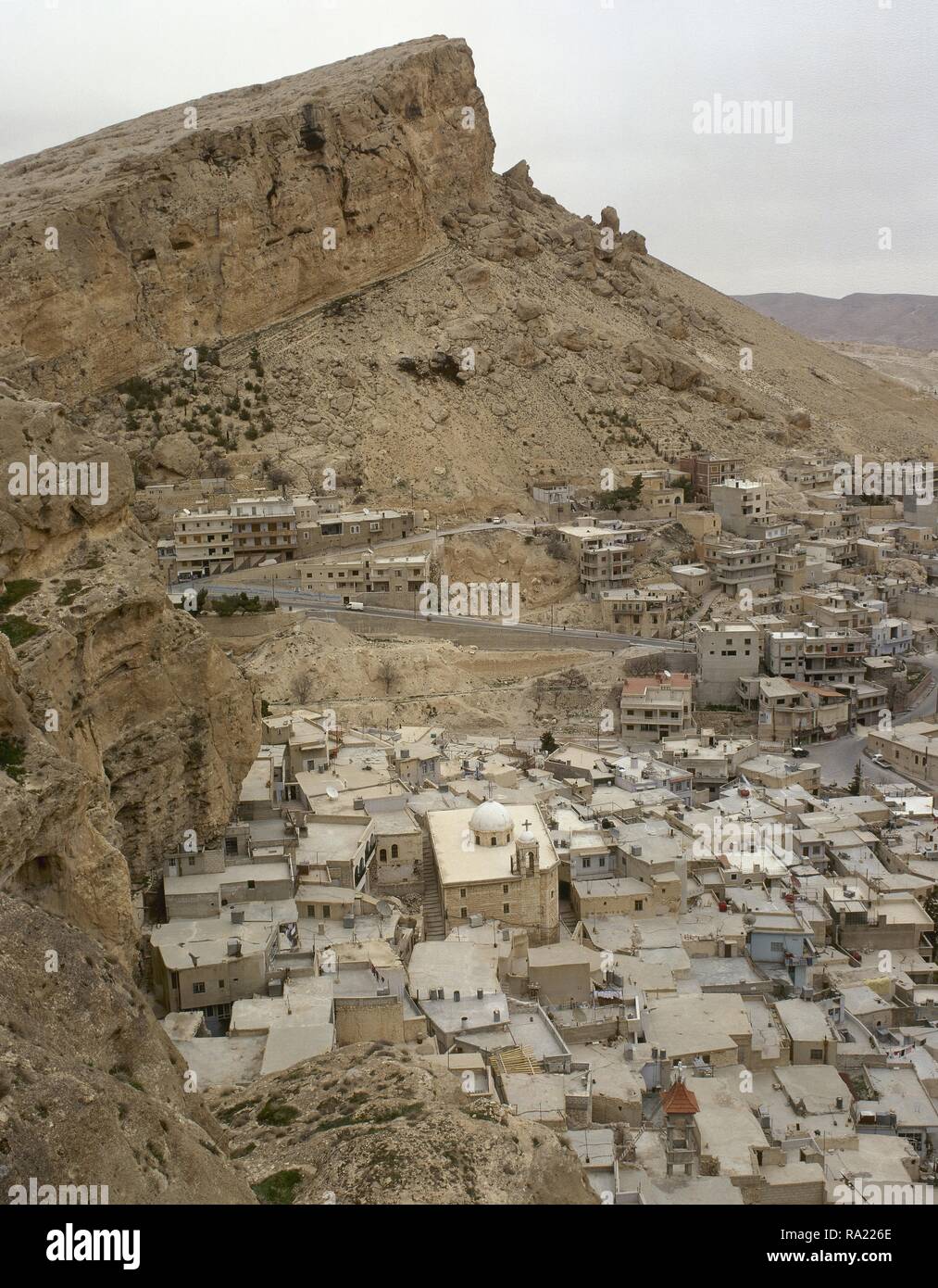 Syria. Maaloula. Town built into the rugged mountainside. Village where Western Aramaic is still spoken. Near East. Photo taken before Syrian Civil War. Stock Photo