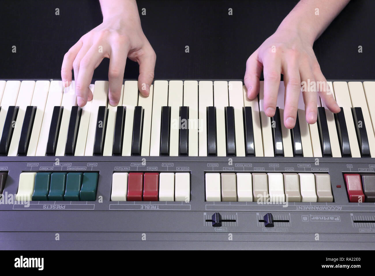 A Right Hand Playing A F Fa Major Chord On An Old Black Piano With Yellowed Cracked Keys Pressing The F Fa A La C Do Notes Stock Photo Alamy
