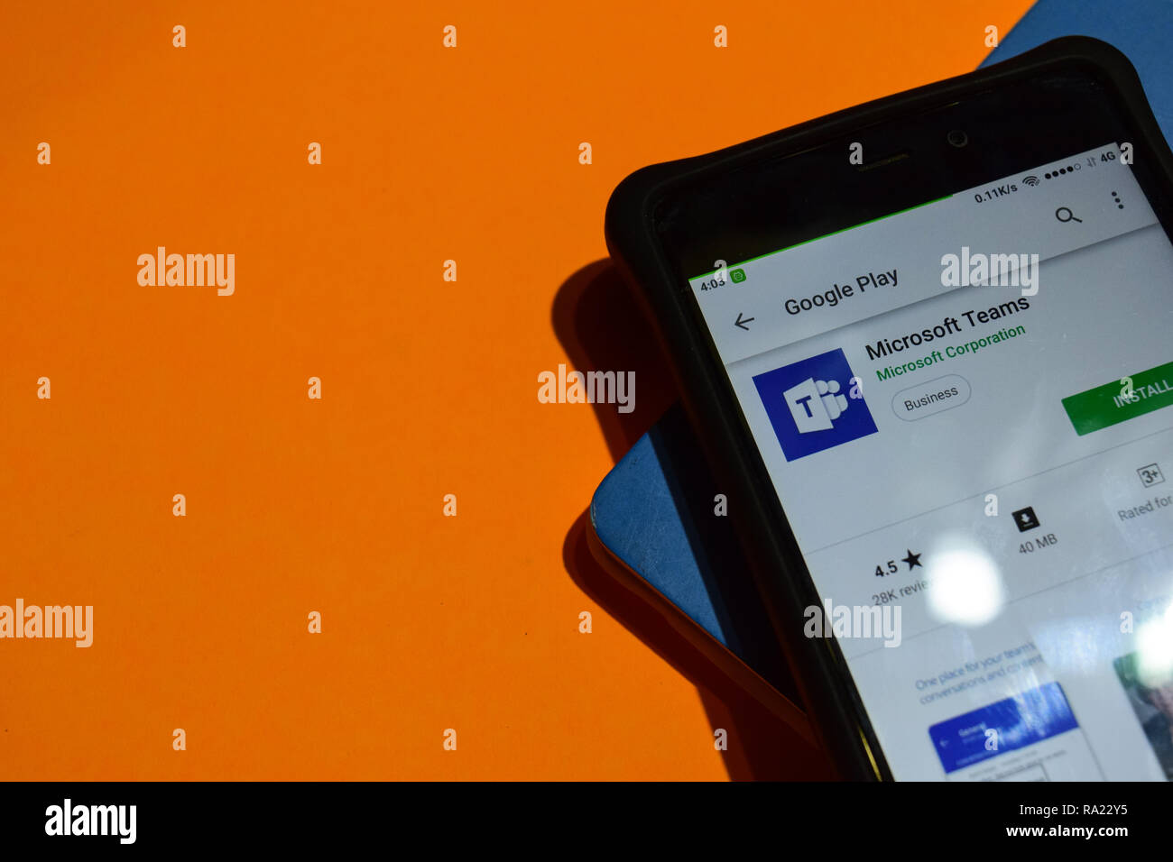 BEKASI, WEST JAVA, INDONESIA. JANUARY 3, 2019 : Microsoft Teams dev app on Smartphone screen. Microsoft Teams is a freeware web browser Stock Photo
