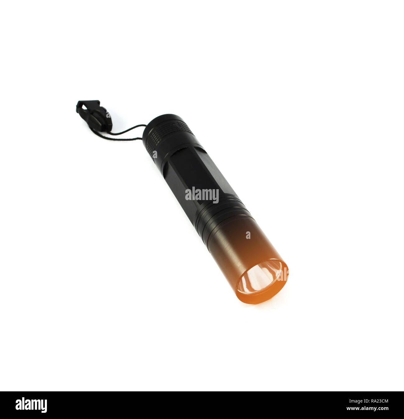 flashlight isolated With orange lights / black torch light on white background Stock Photo