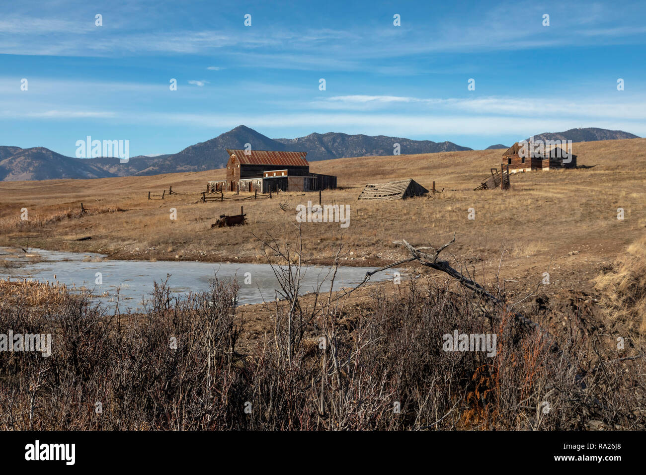 Denver, Colorado - The Lindsay Ranch in the Rocky Flats National Wildlife Refuge,. The ranch operated until 1951 when the government bought it to cons Stock Photo