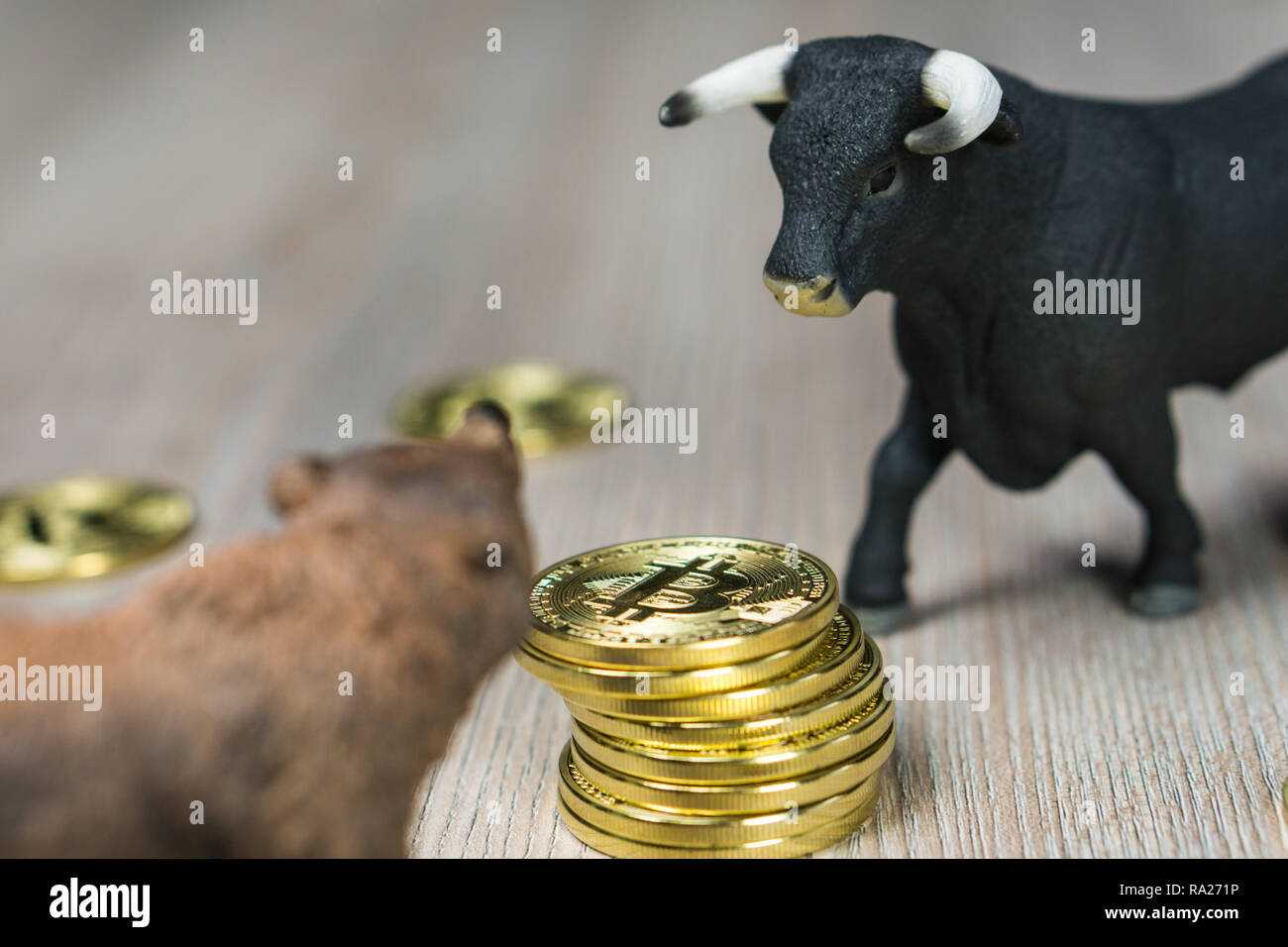 Cryptocurrency Bitcoin price with bull and bear trend concept Stock Photo