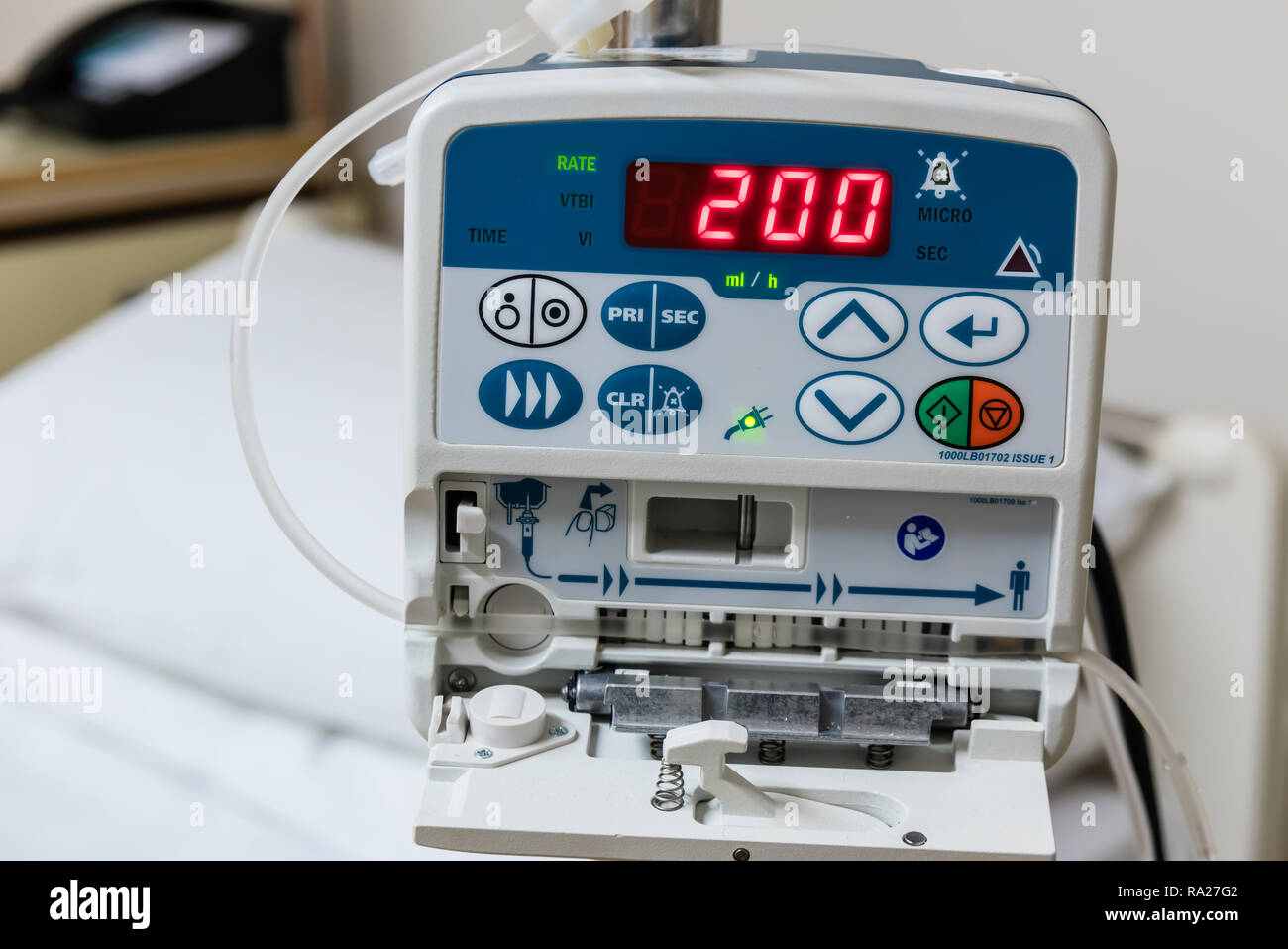 Drip infusion pump in a hospital ward, used to deliver controlled doses