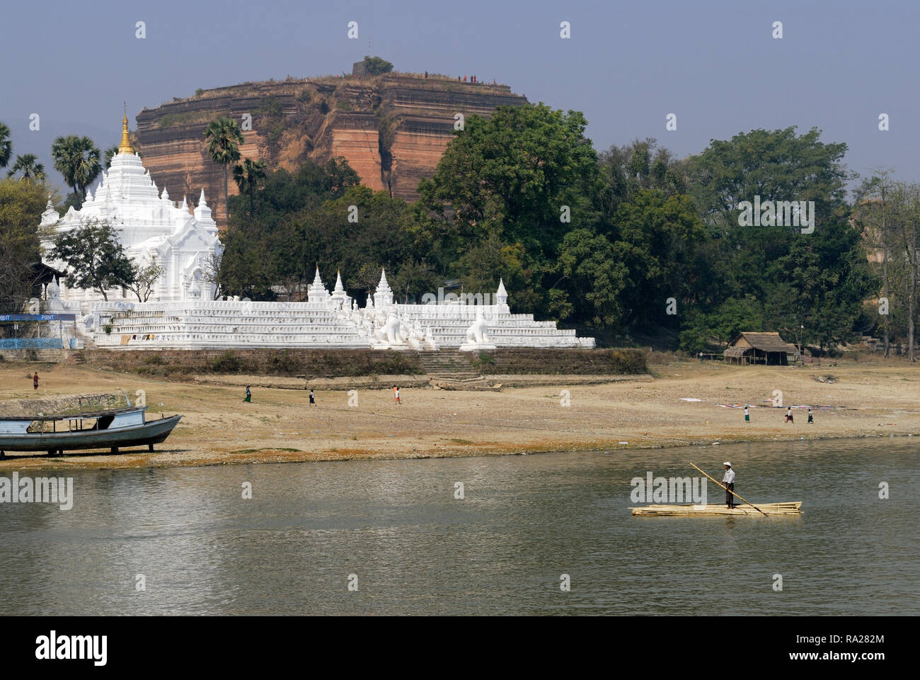 white SETTAWYA PAGODA at the Ayeyarwady river and Mingun Pagoda, Mandalay,Myanmar Stock Photo