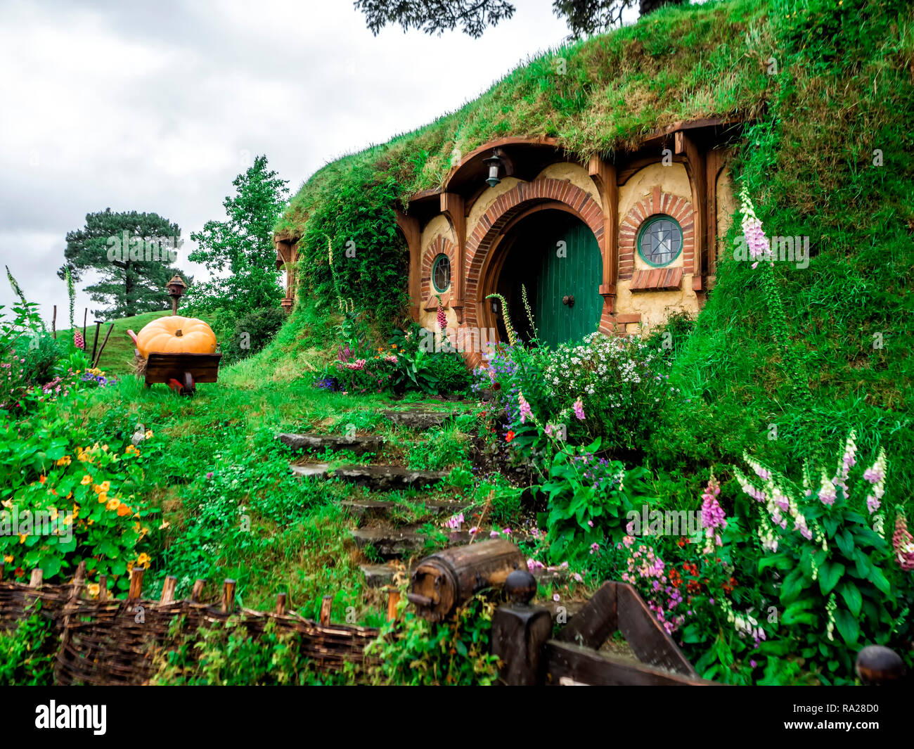 1st of December, 2018: Bilbo and Frodo Baggins House at Hobbiton Movie Set - Matamata, South Island, New Zealand Stock Photo