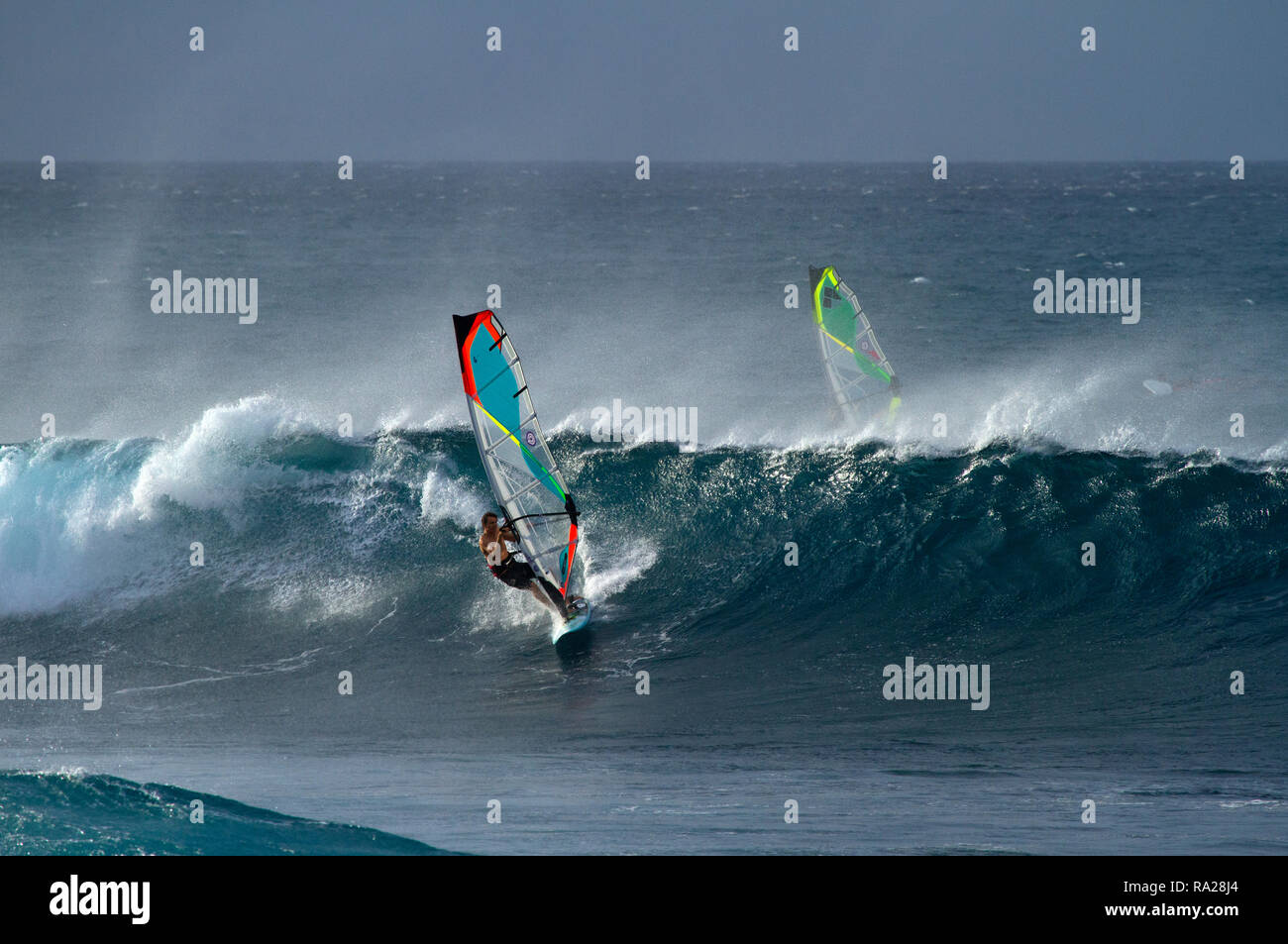 Windsurfing action at Ho'okipa Beach Park, Maui, Hawaii Stock Photo Alamy