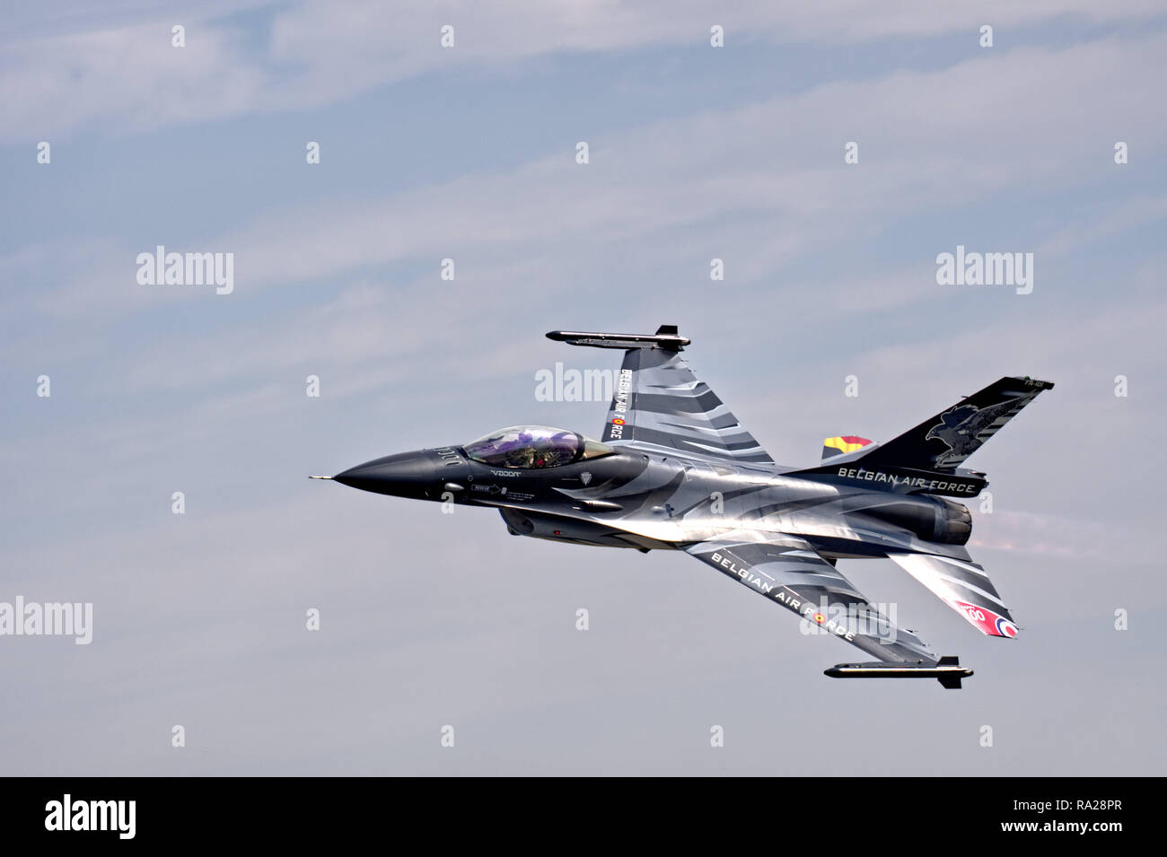 Belgian Airforce F16 'Dark Vador' display at RIAT Stock Photo