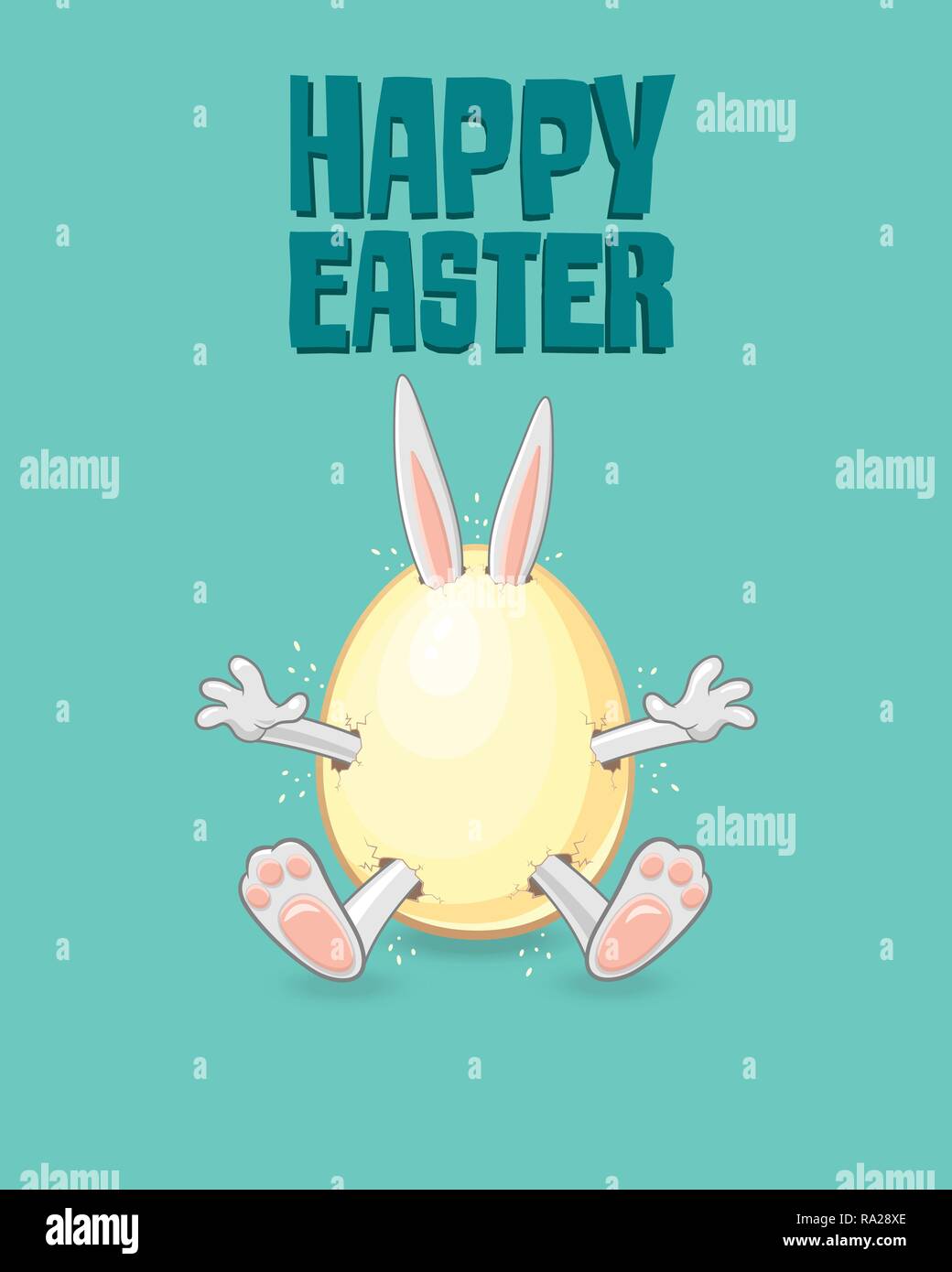 Easter greeting card - Happy Easter bunny get out of egg Stock Vector