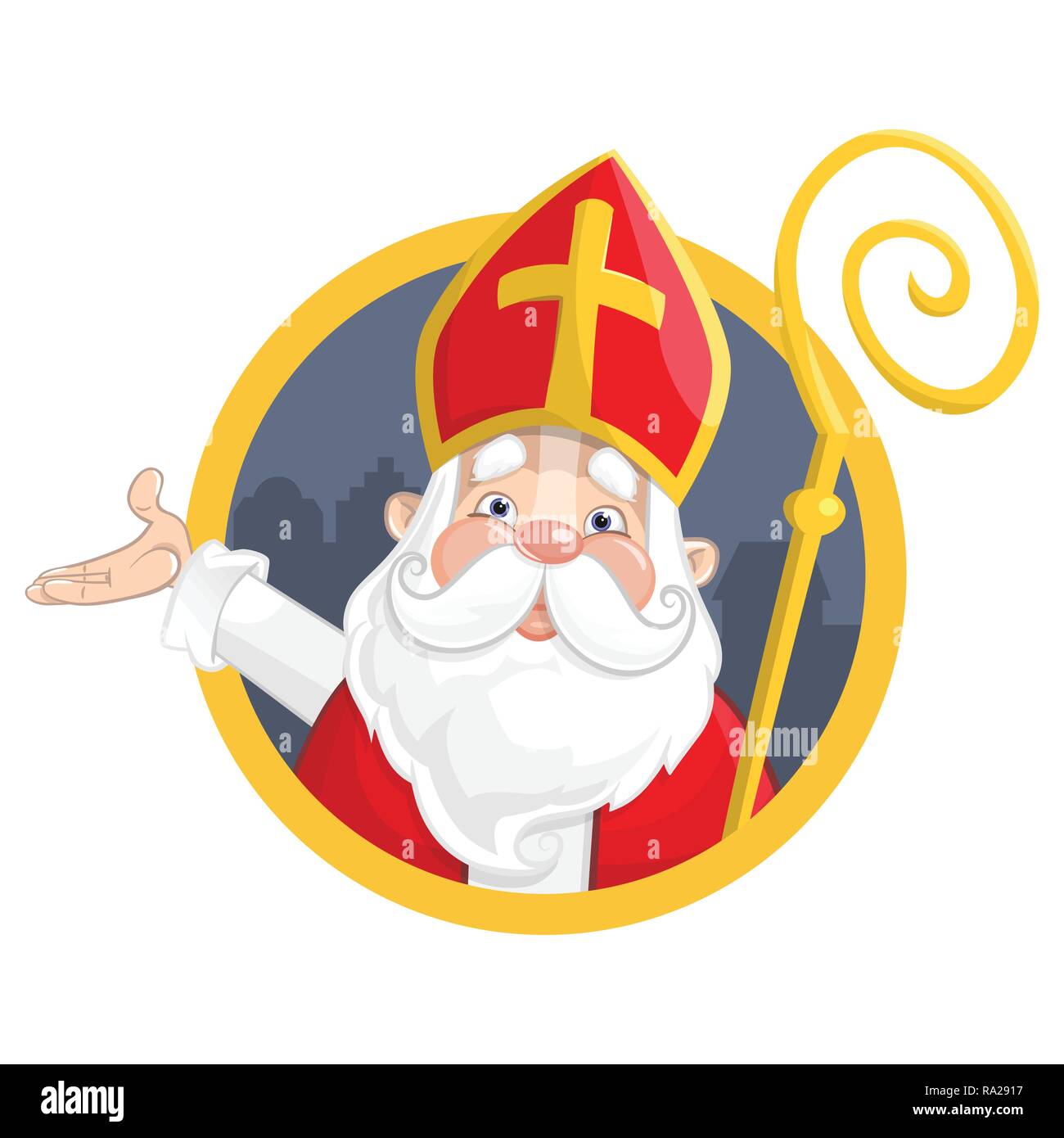 Saint Nicholas or Sinterklaas. Portrait on circle banner - vector illustration isolated on white background Stock Vector