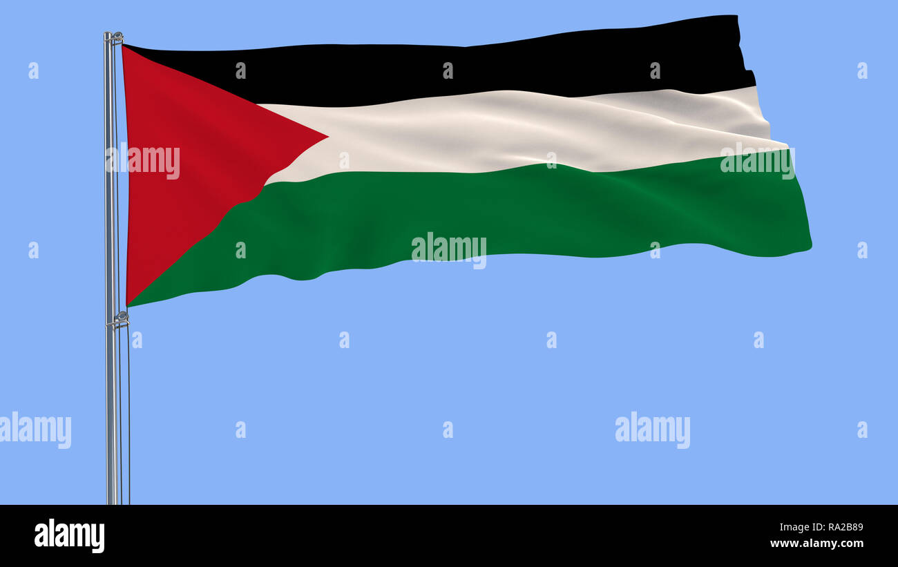 Isolate flag of Palestine on a flagpole fluttering in the wind on a ...