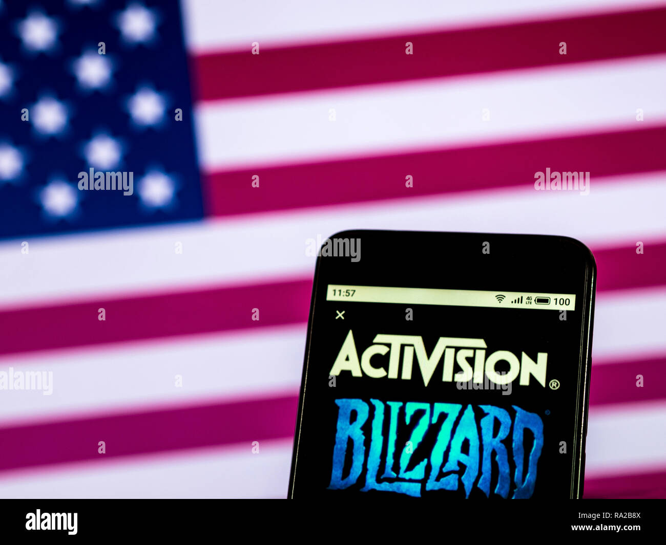 Activision Blizzard Video game company logo seen displayed on smart ...
