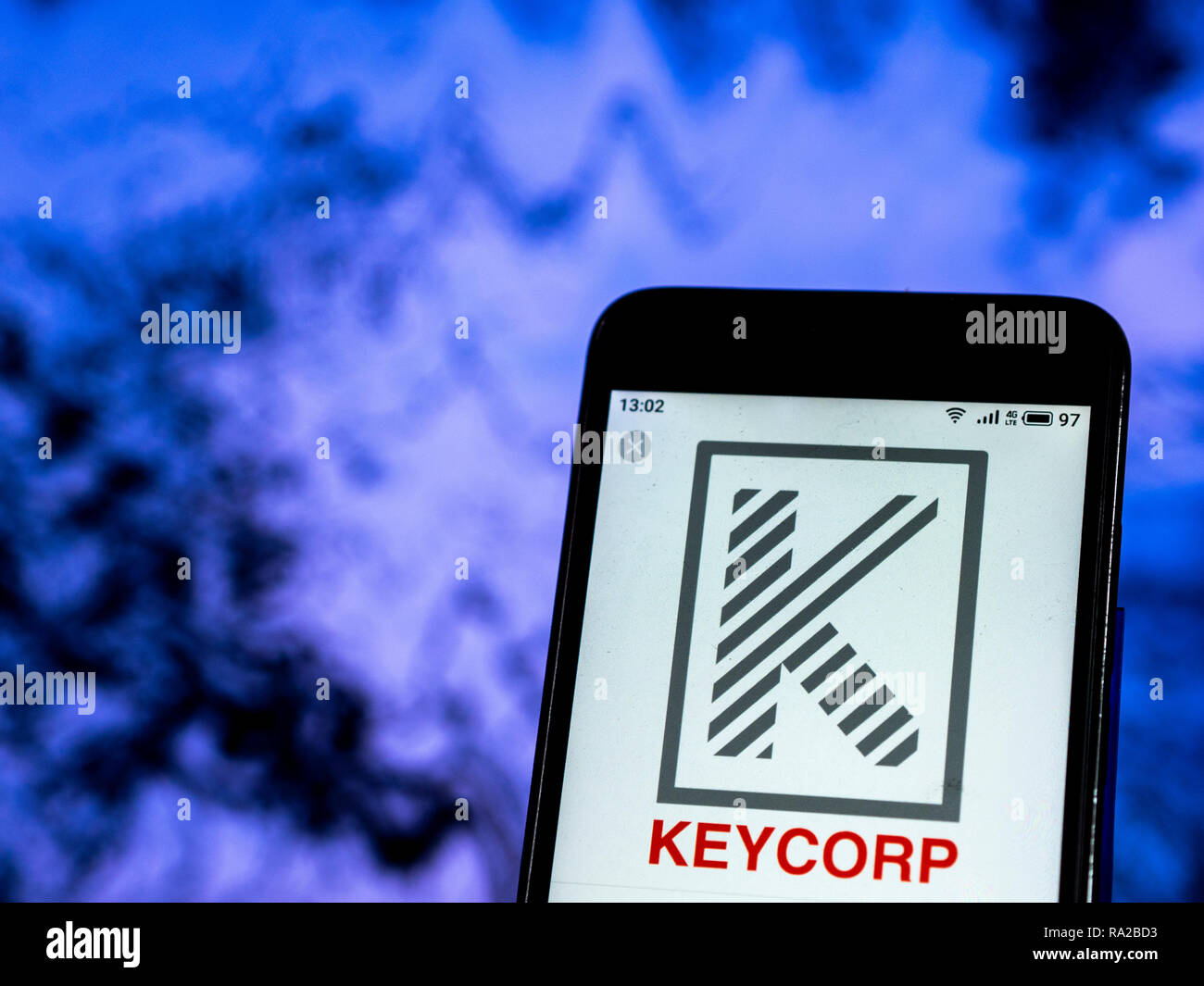 Keybank Retail Banking Company Logo Seen Displayed On Smart Phone Stock