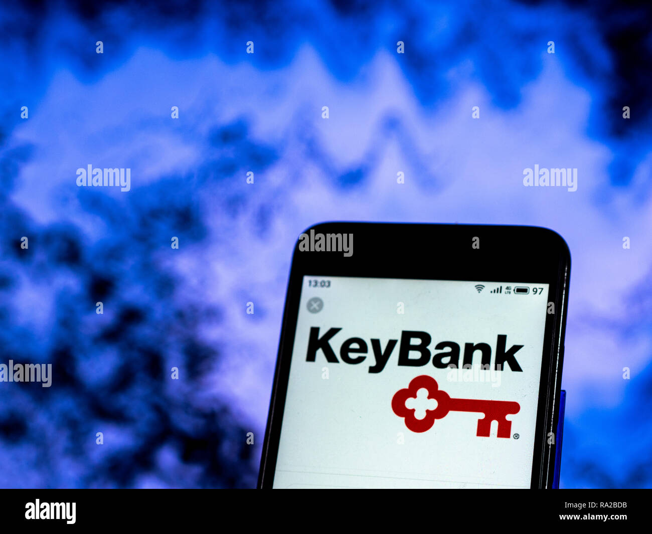 KeyBank Retail banking company logo seen displayed on smart phone Stock