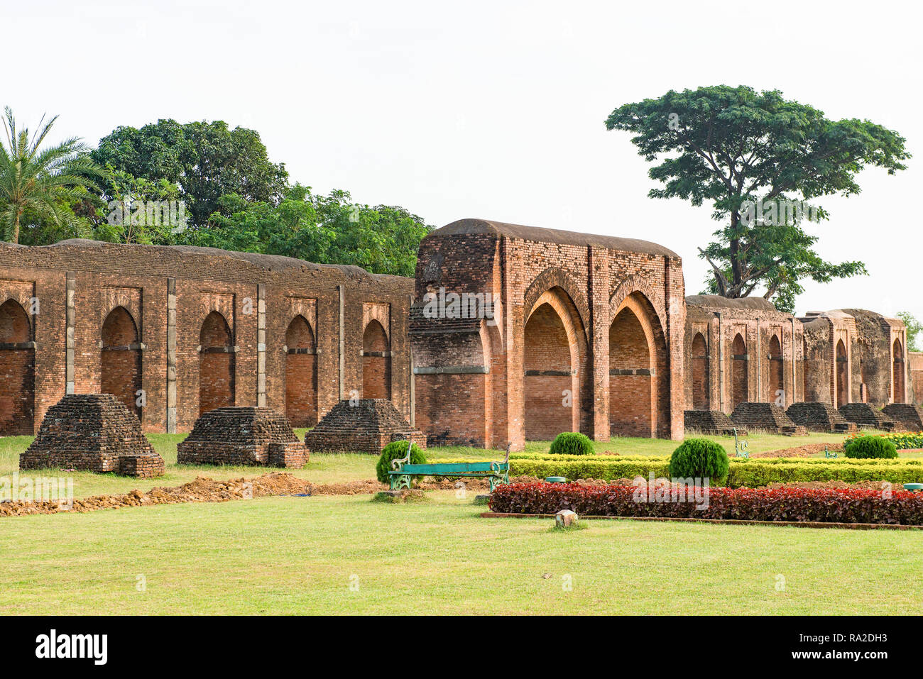 PANDUA, WEST BENGAL, INDIA-December 03-2015. The courtyard of the Adina mosque,  the largest mosque on the Indian subcontinent, is surrounded by a fac Stock Photo