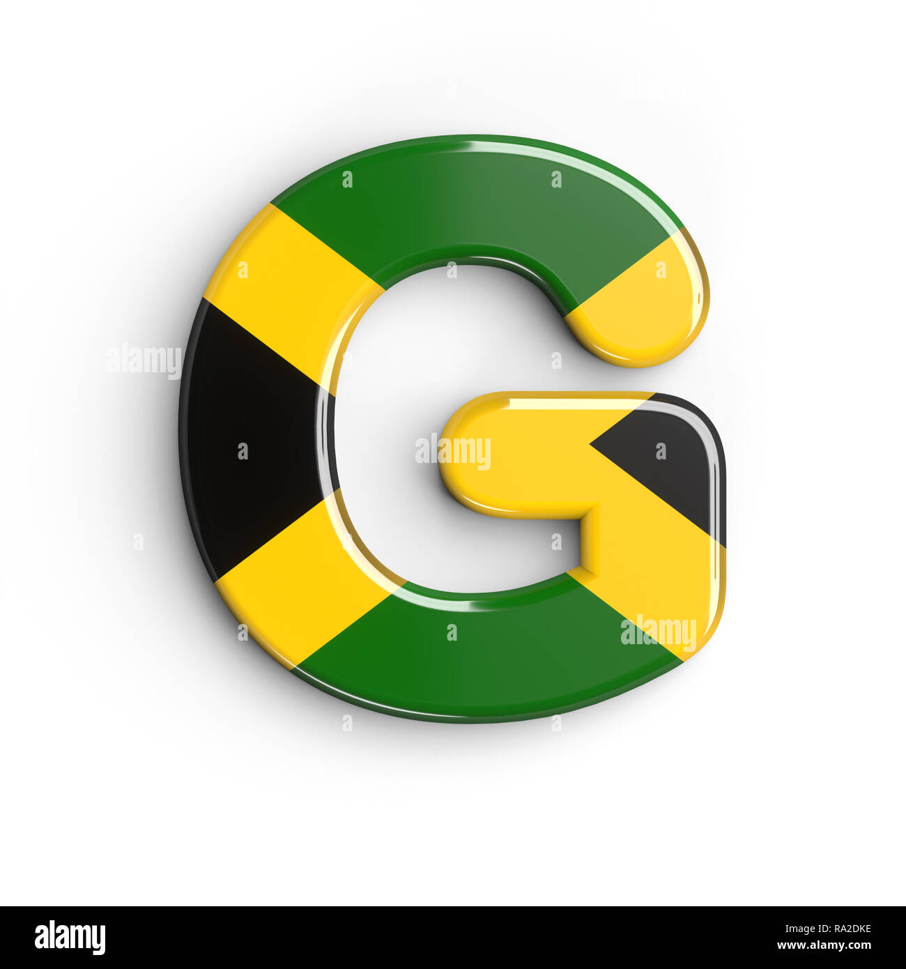 Jamaica letter G - large 3d Jamaican flag font isolated on white background. This alphabet is perfect for creative illustrations related but not limit Stock Photo