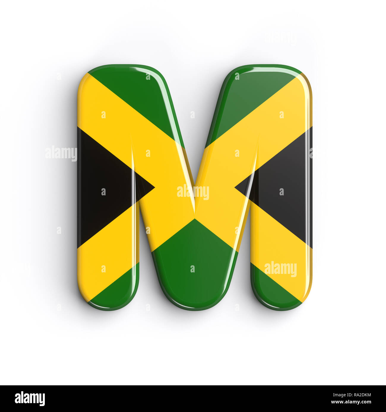 Jamaica letter M Uppercase 3d Jamaican flag font isolated on white