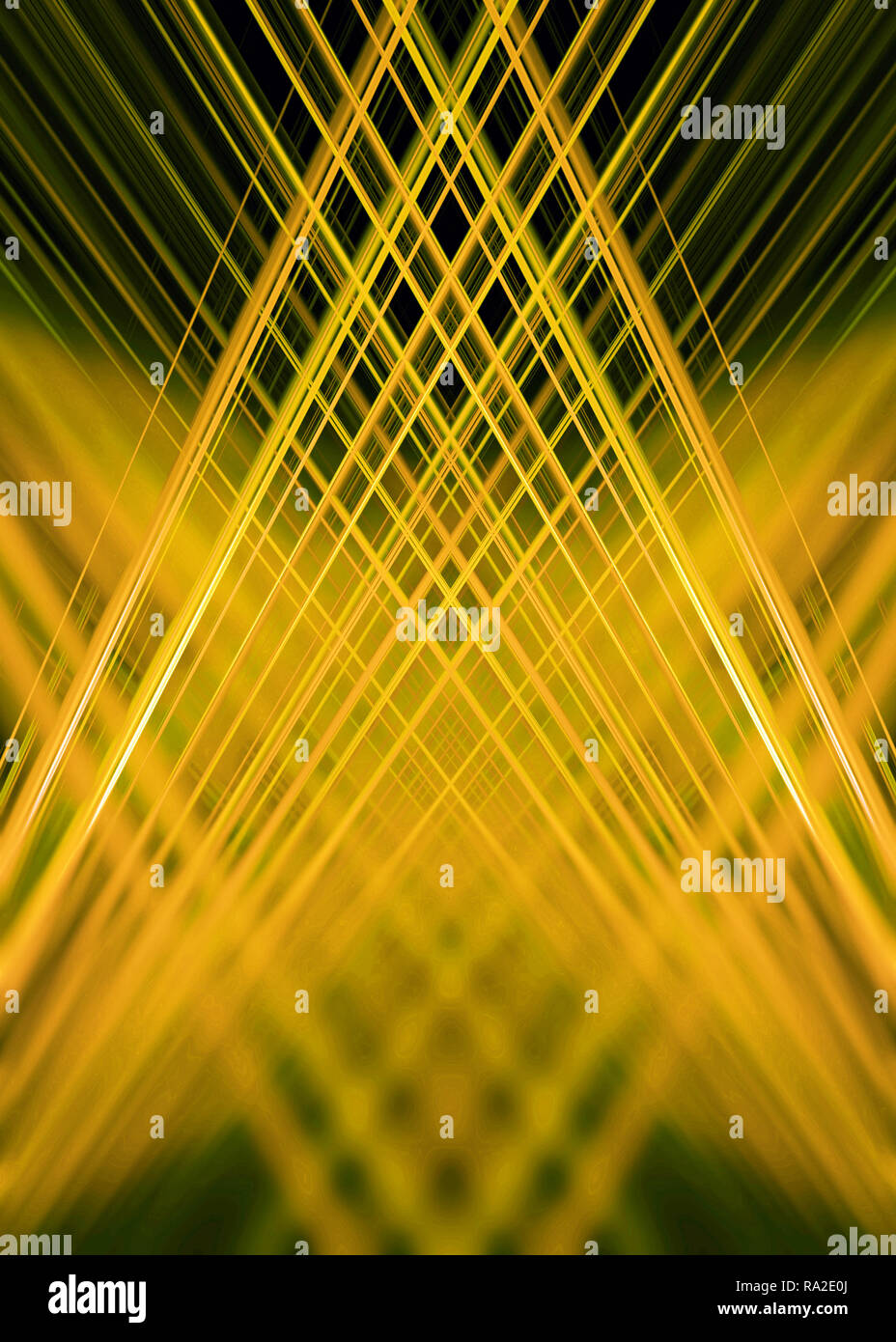 Abstract gold on black overlapping light trails background Stock Photo