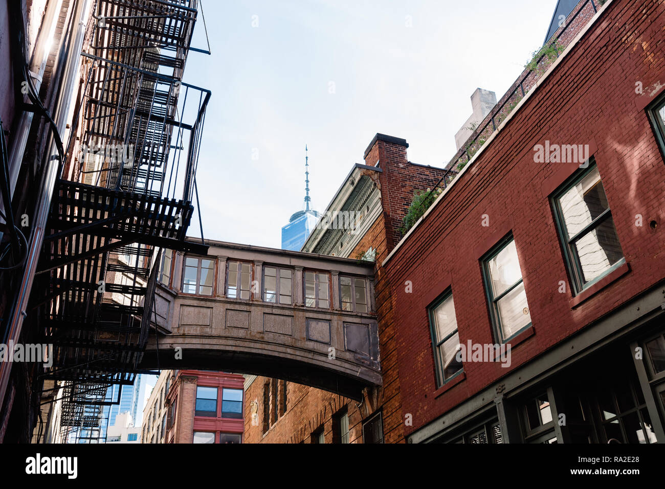 Low angle view of bridge on Staple Street in Tribeca in New York Stock Photo