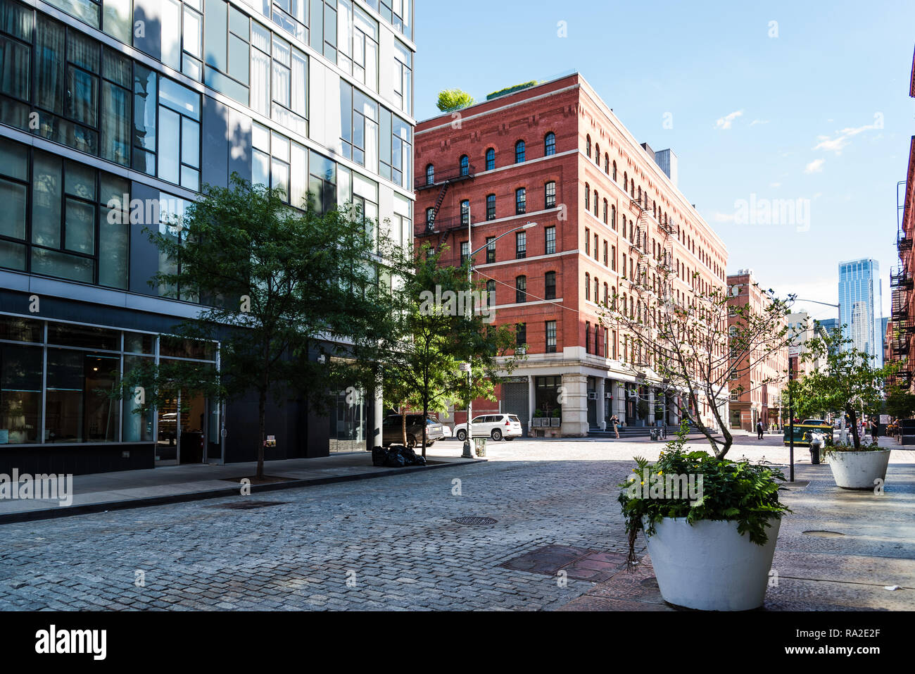 New York City, USA - June 25, 2018: Street view in Tribeca North District a sunny day of summer Stock Photo
