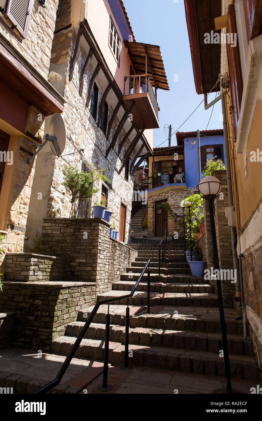 Arnea small town, street scene, Greece, traditional architecture, Halkidiki region Stock Photo