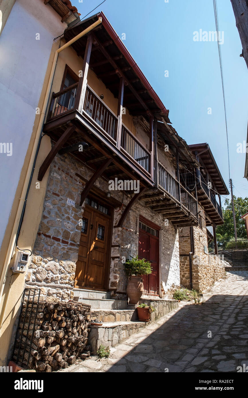 Arnea small town, Greece, traditional architecture, street scene, Halkidiki region Stock Photo