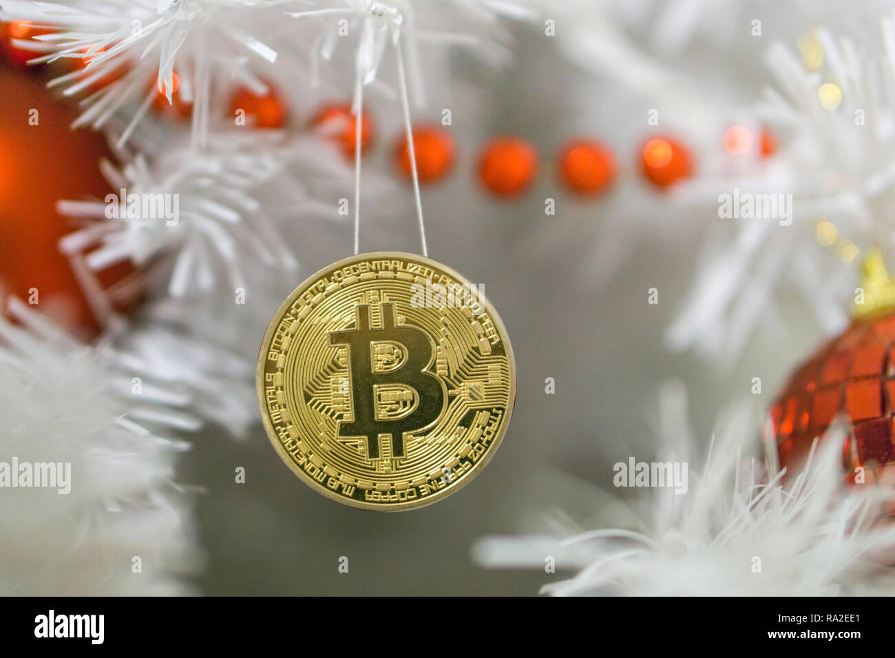Bitcoin and christmas, new year gold bitcoin. Cryptocurrency bitcoin on a  Christmas tree Stock Photo - Alamy