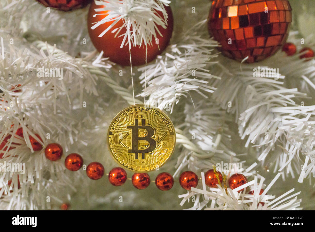 Bitcoin and christmas, new year gold bitcoin. Cryptocurrency bitcoin on a Christmas  tree Stock Photo - Alamy