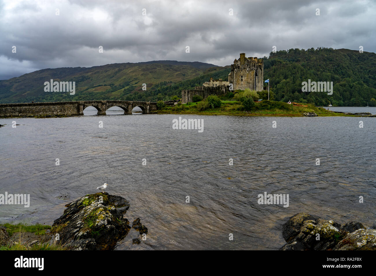 Eilean Donan castle on a cloudy day, Highlands, Scotland, UK Stock Photo