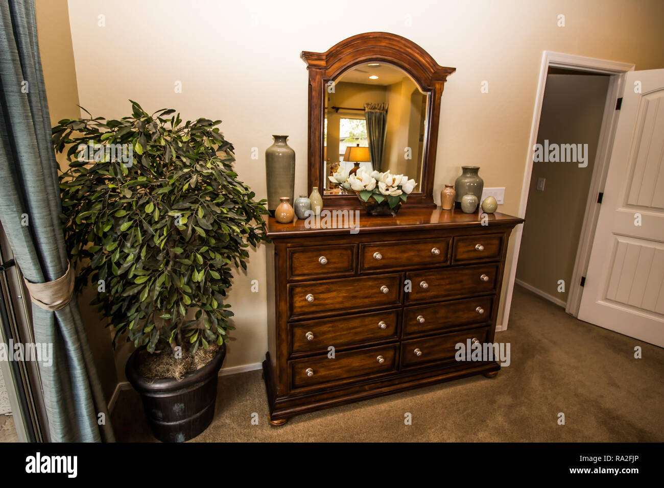 Bedroom Chest Of Drawers And Corner Plant Stock Photo 229937534